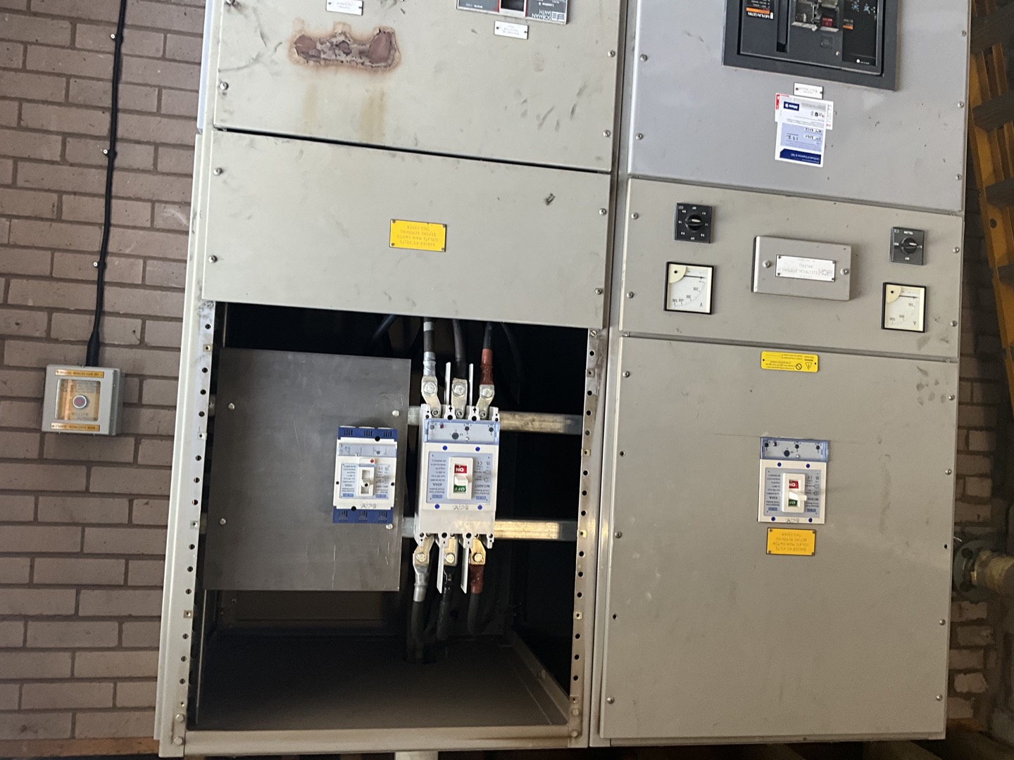 Open electrical switchboard under technical inspection